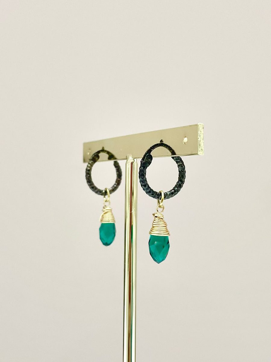 ARETES GOTA CRISTAL VERDE ESMERALDA