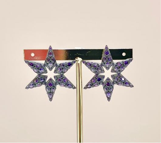 ARETES ESTRELLAS PLATA AMATISTAS