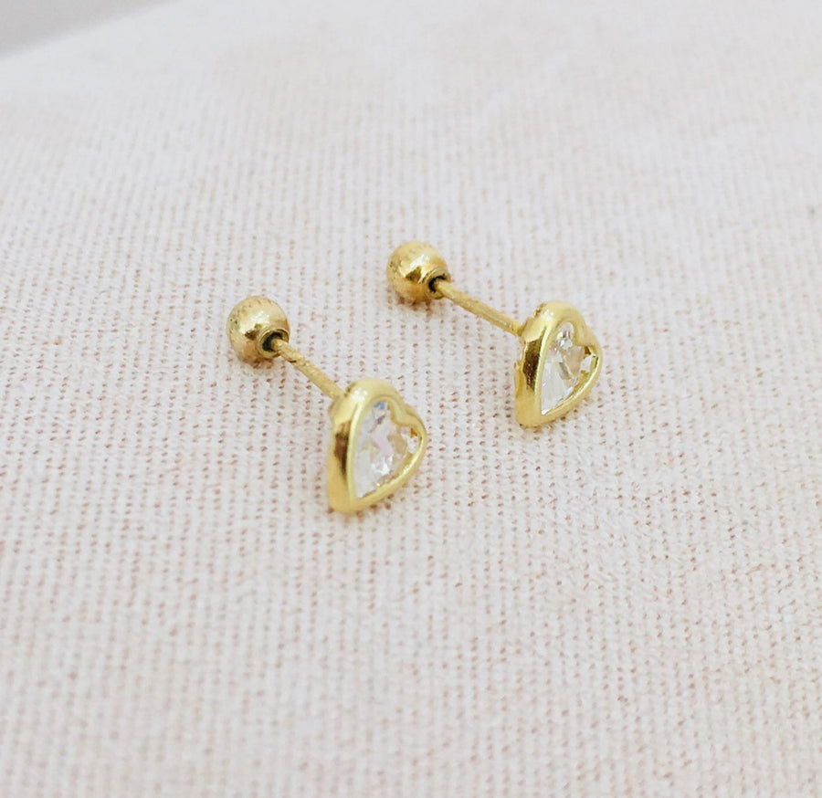 ARETES CORAZON ZIRCONIAS ORO 10 K