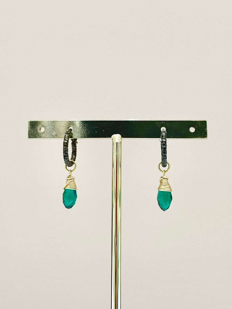 ARETES GOTA CRISTAL VERDE ESMERALDA