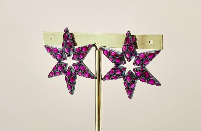 ARETES ESTRELLAS PLATA RUBÍ