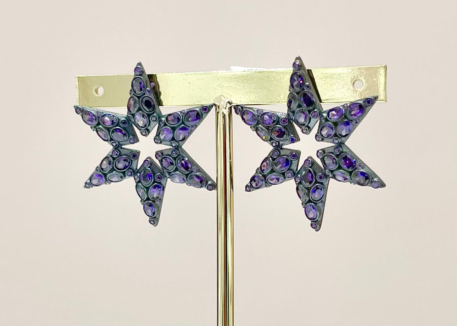 ARETES ESTRELLAS PLATA AMATISTAS