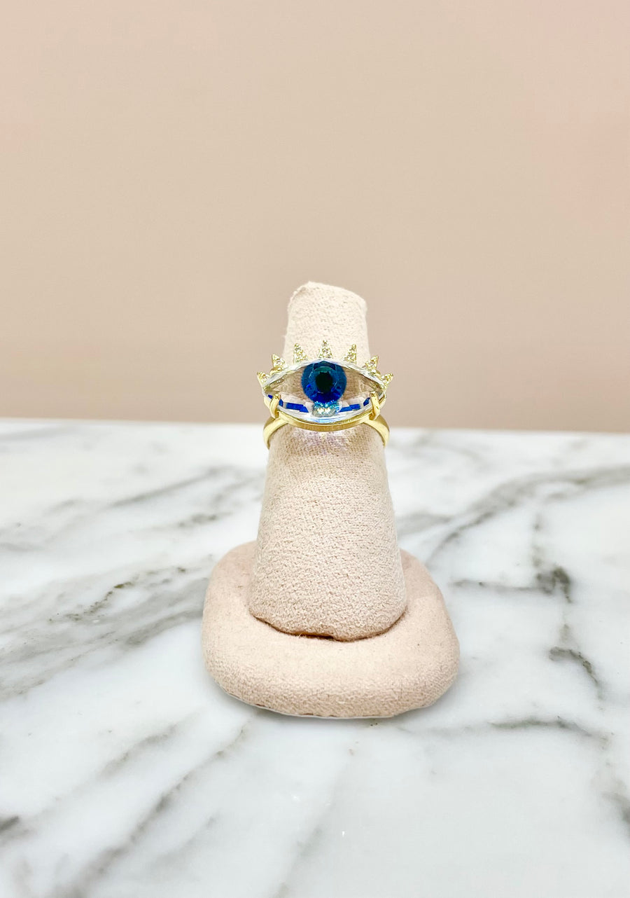 ANILLO OJO CRISTAL AZUL